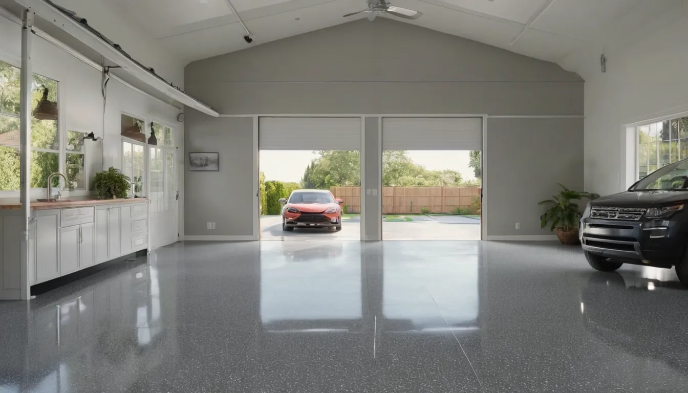 A freshly coated epoxy garage floor in a Credit River home